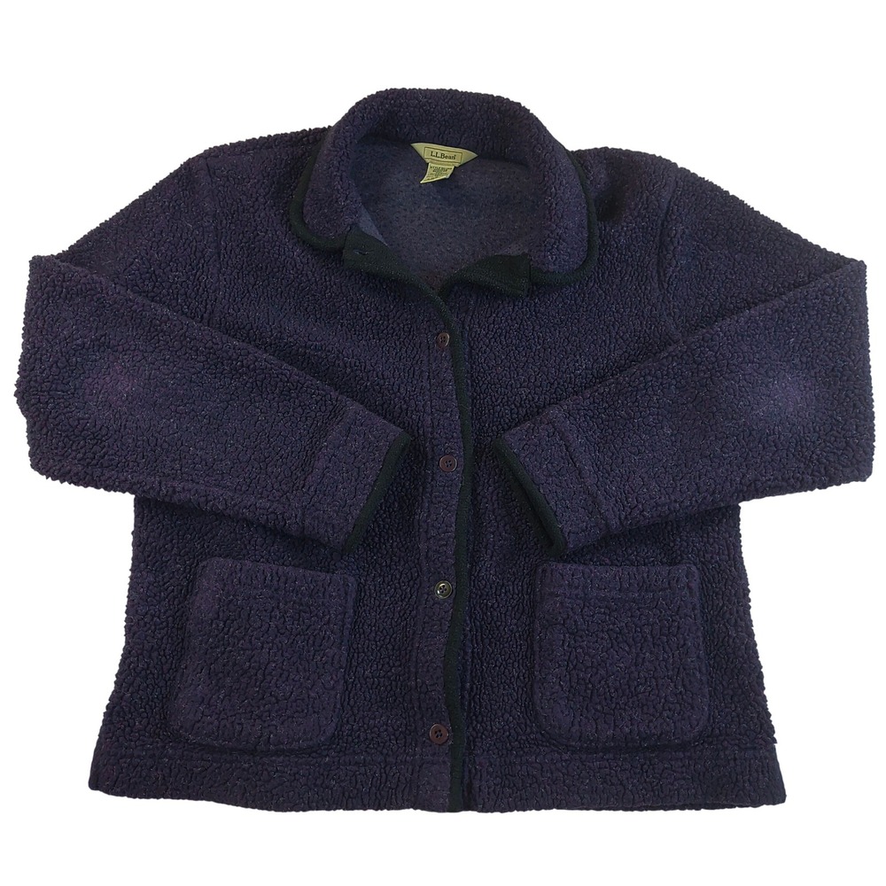 LL Bean Womens Medium‎ Vintage Purple Fleece Jacket Button Pockets Cozy Outdoor